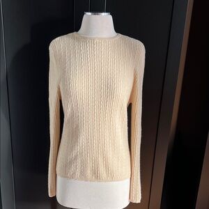 Gobi Parchment Cream Cable Knit Women's Pure New Cashmere Crewneck Sweater